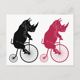 Rhino Riding Old Fashion Bike Briefkaart