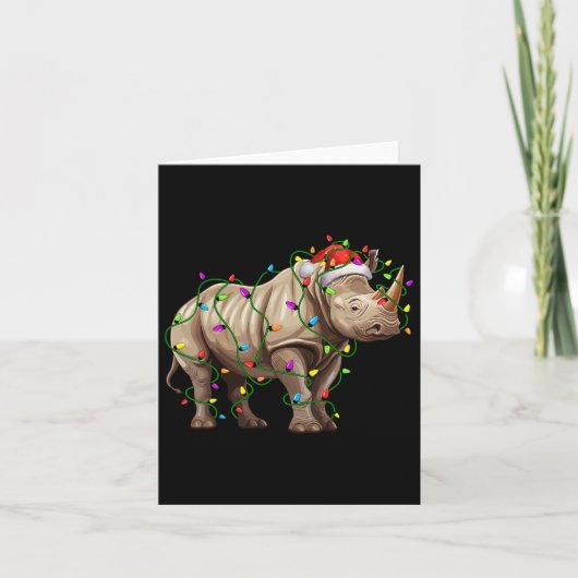 Rhino Santa Kerstboom Verlichting Xmas Grappig Kaart (Voorkant)