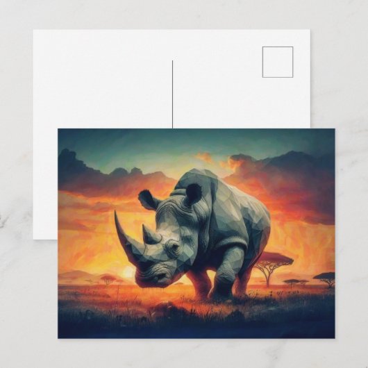 Rhino Sunset Safari Briefkaart (Voorkant / Achterkant)