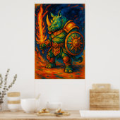 Rhino Warrior Wall Art – Fiery Sword Guardian Poster (Keuken)