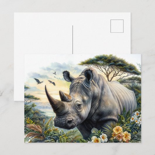 Rhino Waterverf Botanische Kunst Briefkaart (Voorkant / Achterkant)