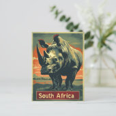 Rhino Zuid-Afrika Vintage Briefkaart (Staand voorkant)