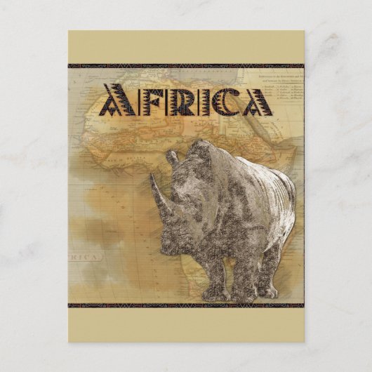  Rhinoceros Africa Travel Map Briefkaart (Voorkant)