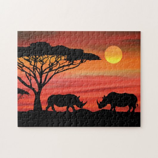 Rhinoceros African Sunset Legpuzzel (Horizontaal)