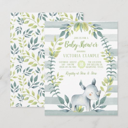 Rhinoceros Baby Shower Invitations (Devant / Derrière)