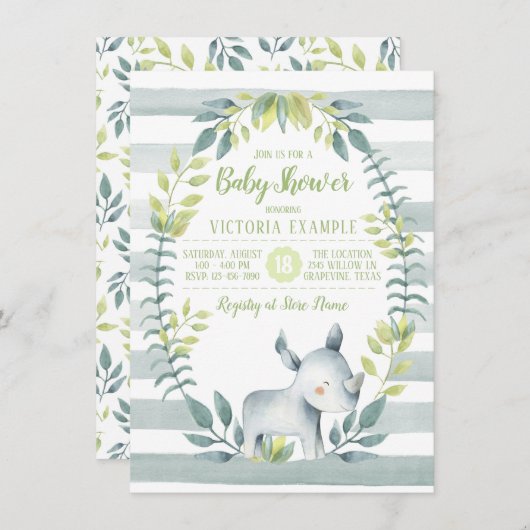 Rhinoceros Baby Shower Invitations (Devant / Derrière)