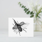Rhinoceros Beetle Hout Engraving Briefkaart (Staand voorkant)