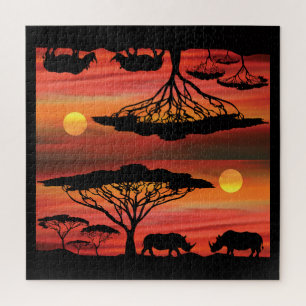 Rhinoceros bij de Zonneset van Serengeti Legpuzzel