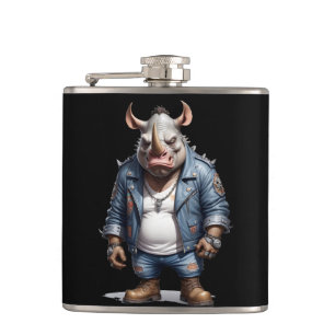 Rhinoceros Biker Rebel in Leather Jacket Cool Heupfles