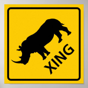 Rhinoceros Crossing Highway Poster