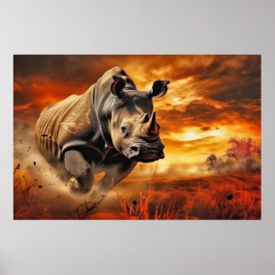 Rhinoceros Dier Wilde natuur Kleurrijke kunst Poster