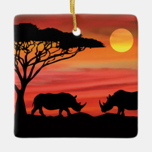 Rhinoceros in de Afrikaanse Serengeti Keramisch Ornament