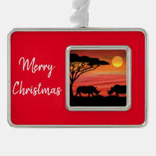 Rhinoceros in de Afrikaanse Serengeti Verzilverd Kader Ornament
