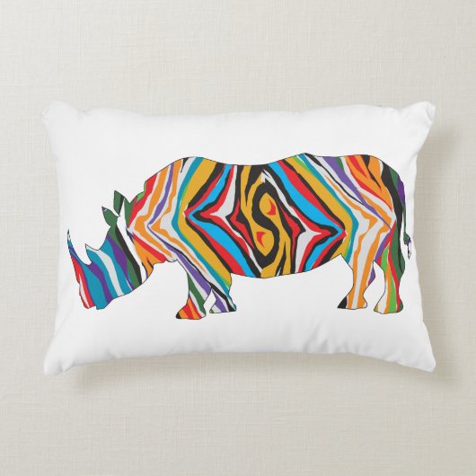 Rhinoceros in een Psychedelic Zebra Pattern Accent Kussen (Voorkant)