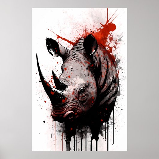 Rhinoceros Ink Painting Poster (Voorkant)