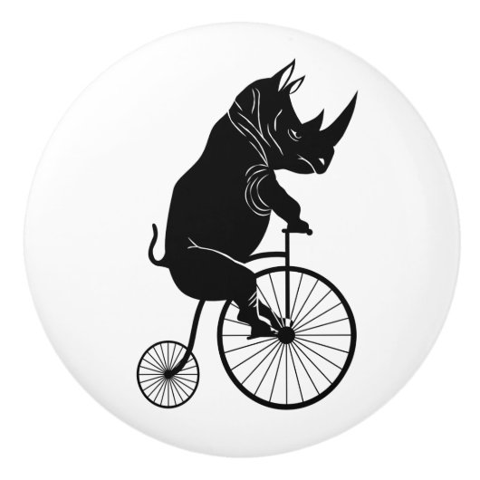 Rhinoceros Riding Bike Keramische Knop (Voorkant)