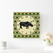 Rhinoceros Safari Weave Pattern en Silhouette Vierkante Klok (Huis)