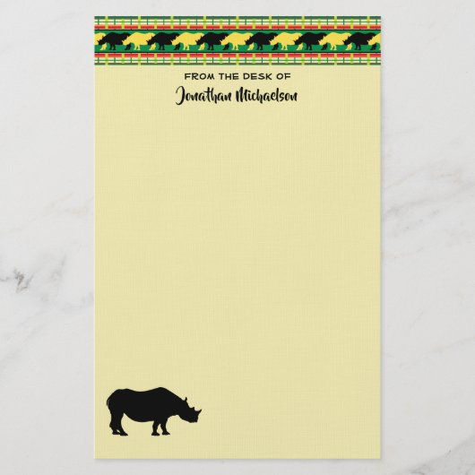 Rhinoceros Safari Weave Pattern Personalized Briefpapier (Voorkant)