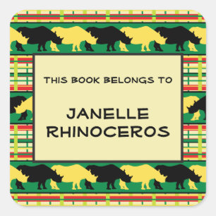 Rhinoceros Safari Weave Pattern Vierkante Sticker