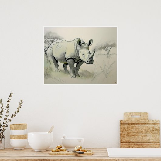 Rhinoceros Tekening - Kunstdruk Poster (Keuken)