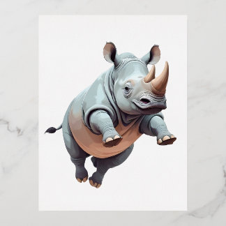 Rhinoceros vrolijk speels plezier springen in de l folie feestdagen briefkaart