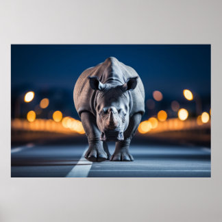 Rhinoceros wilde dieren op straat uit poster