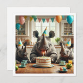 Rhinos fête, invitation d'anniversaire de rhinocér (Devant / Derrière)