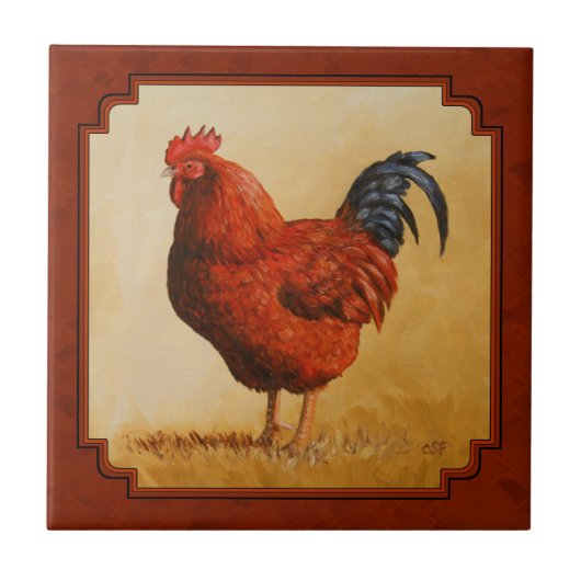 Rhode Island Chicken Red Background Tegeltje (Voorkant)