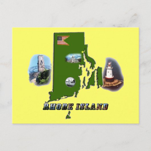 Rhode Island Map, Foto's en Tekst Briefkaart (Voorkant)