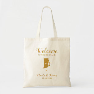 Rhode Island Map Wedding Welcome Bag, Gold Tote Bag