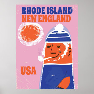 Rhode Island, poster vintage pêcheur de la Nouvell