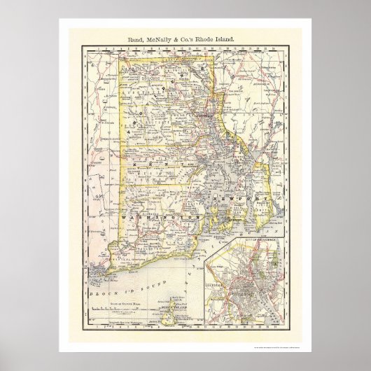 Rhode Island Railroad Map 1875 Poster (Voorkant)