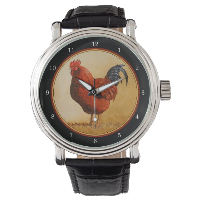 Rhode Island Red Rooster Chicken Horloge (Voorkant)