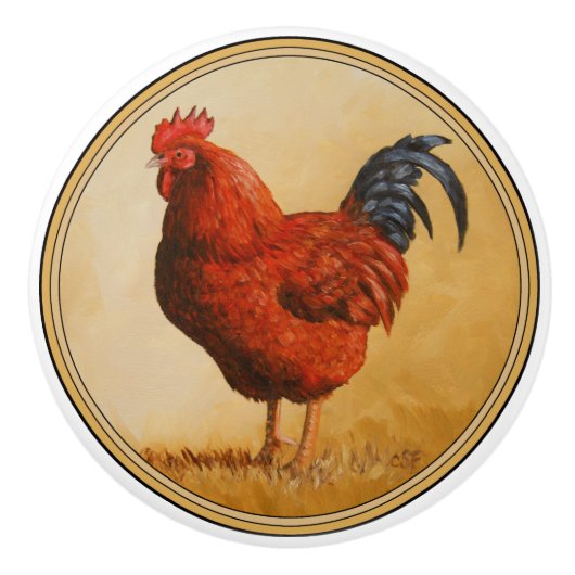 Rhode Island Red Rooster Chicken Keramische Knop (Voorkant)
