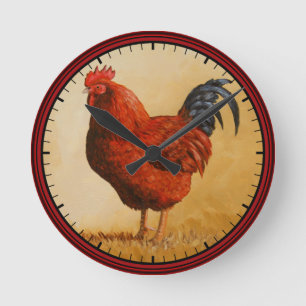 Rhode Island Red Rooster Chicken Ronde Klok