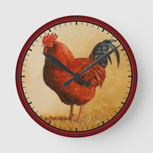 Rhode Island Red Rooster Chicken Ronde Klok (Voorkant)