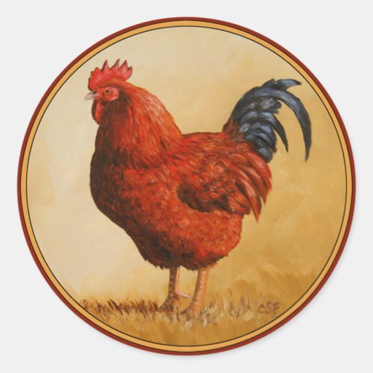 Rhode Island Red Rooster Chicken Ronde Sticker (Voorkant)