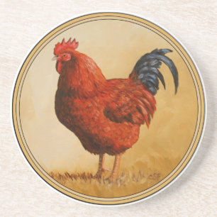 Rhode Island Red Rooster Chicken Zandsteen Onderzetter