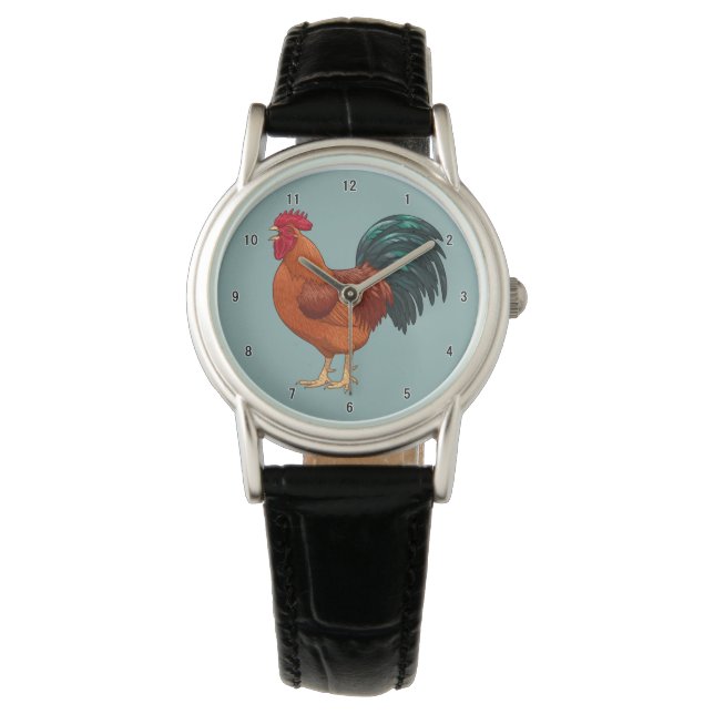 Rhode Island Red Rooster Crowing Horloge (Voorkant)