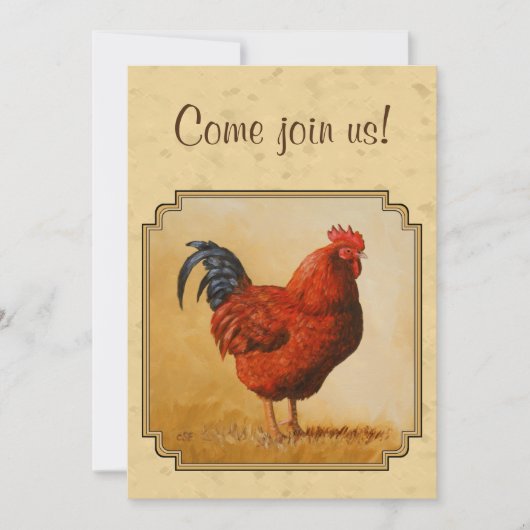 Rhode Island Red Rooster Yellow Background Kaart (Voorkant)