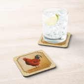 Rhode Island Red Rooster Yellow Background Onderzetter (Rechterzijde)