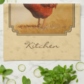 Rhode Island Red Rooster Yellow Background Theedoek (Gevouwen)