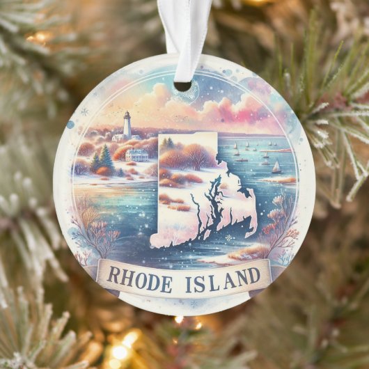 Rhode Island Sneeuwrijke Winter Kerstboom Ornament (Boom)