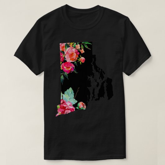 Rhode Island State Map Pride Patriotic Floral Vint T-shirt (Design voorkant)