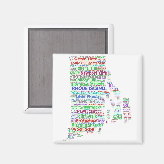 Rhode Island Word Cloud Magneet (Voorkant / Achterkant)