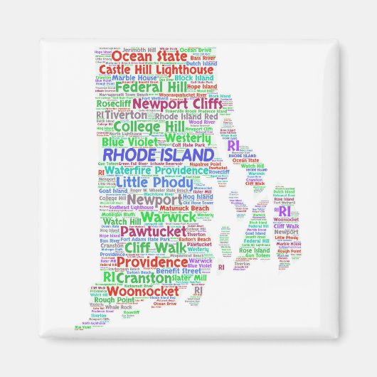 Rhode Island Word Cloud Magneet (Voorkant)