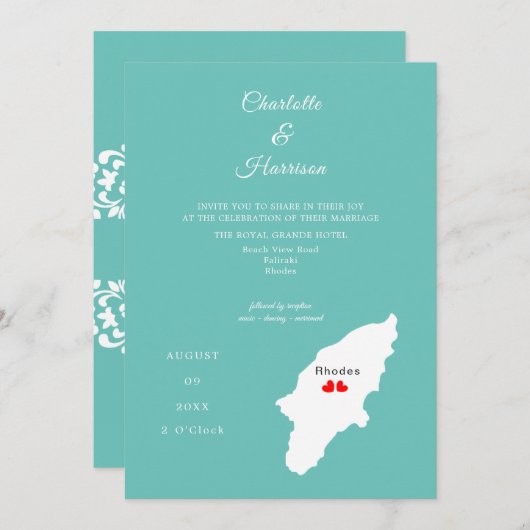 Rhodes Destination Mariage Invitation (Devant / Derrière)