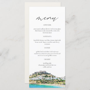 RHODES Greece Skyline Waterverf Wedding Menu Card
