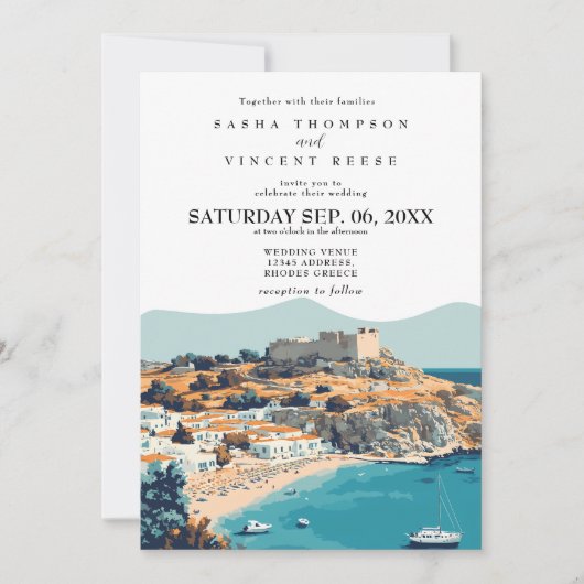 Rhodes Greece Wedding Invitation Retro (Devant)