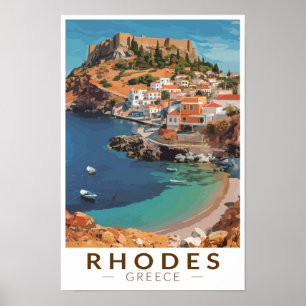 Rhodes Griekenland Illustratie Reis Kunst Vintage Poster